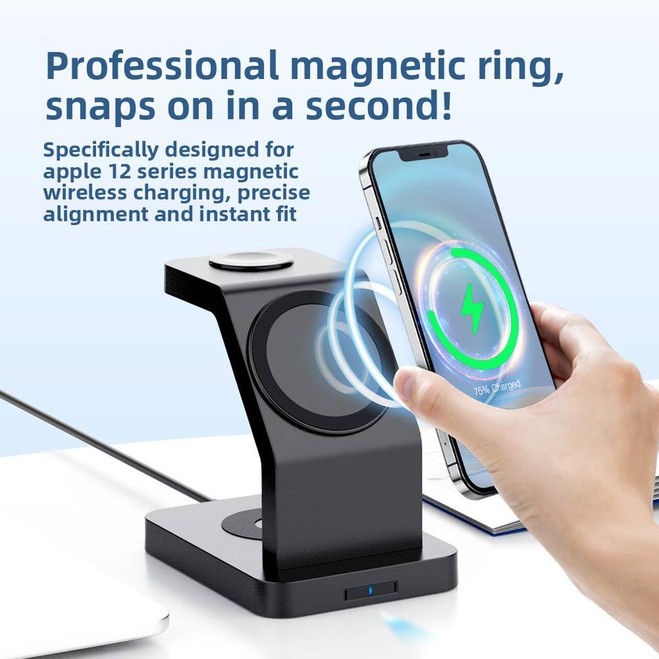 S6 Pro 3-in-1 Magnetic Wireless Charger Station - iPhone Watch AirPods