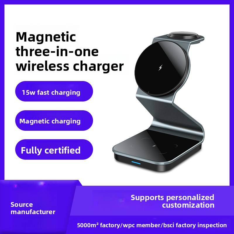 Transparent 3-in-1 Magnetic Wireless Charger Stand - iPhone Apple Watch AirPods