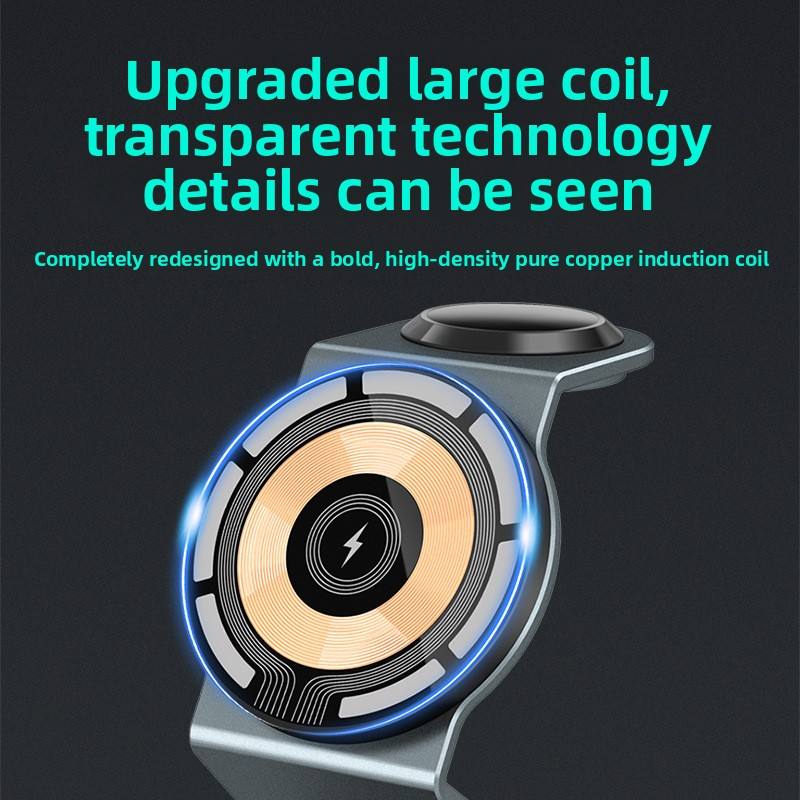 Transparent 3-in-1 Magnetic Wireless Charger Stand - iPhone Apple Watch AirPods