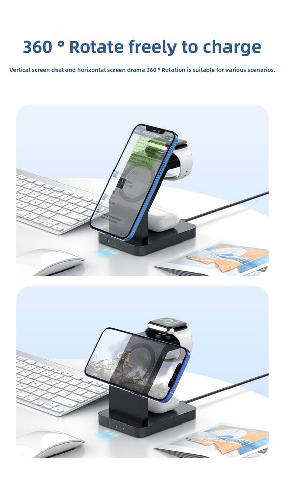 Dual-Fold 15W Magnetic Wireless Charger 360 Degree Rotating Stand Z5
