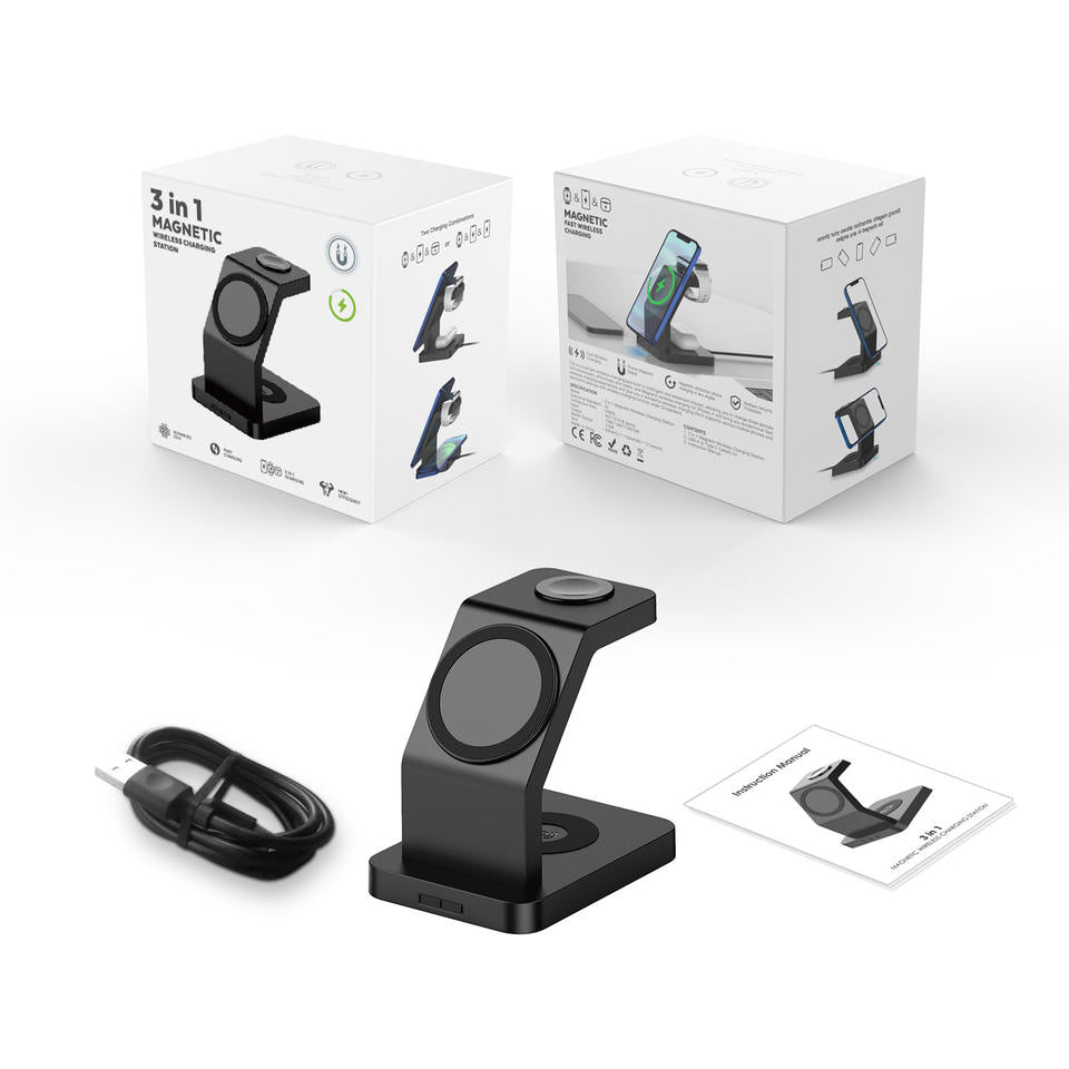S6 Pro 3-in-1 Magnetic Wireless Charger Station - iPhone Watch AirPods